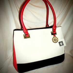 Anne Klein red, white and black handbag NWT